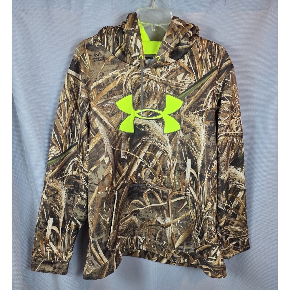 Under Armour Hoodie Pullover Mens 2XL Brown Realtree Max-5 Camo ColdGear Hunting